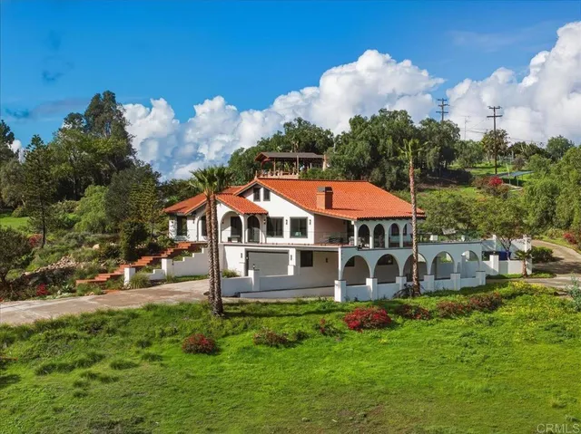a aerial view of a house with swimming pool and a yard