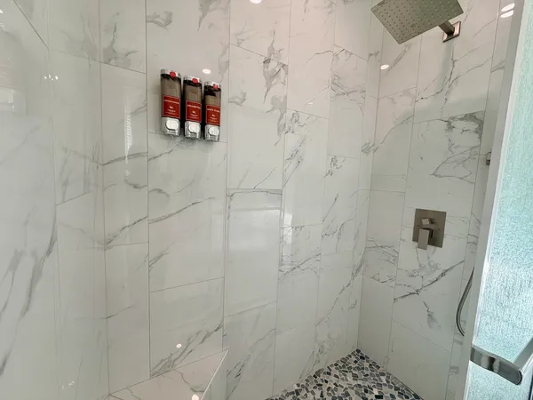 a bathroom with a shower