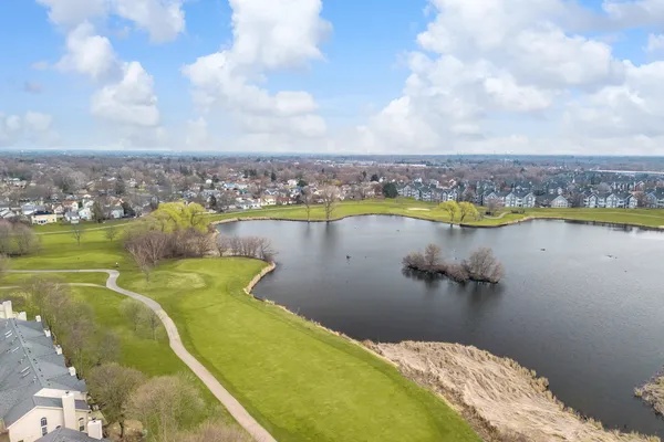 a view of a lake with a city