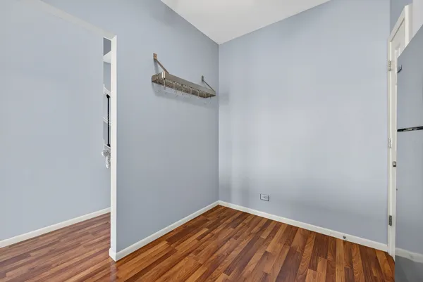 a view of small space with racks on the wall