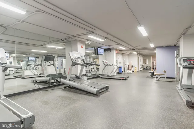 a view of a room with gym equipment