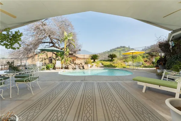 an outdoor space with seating