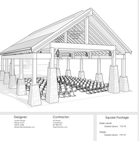 1188 South Old Trappers Loop Road Huntsville, UT 84317 - Photo 91 of 92 Architectural Drawing. Illustrating the design and specifications of a gazebo structure, including square footage and contact information for the designer and contractor