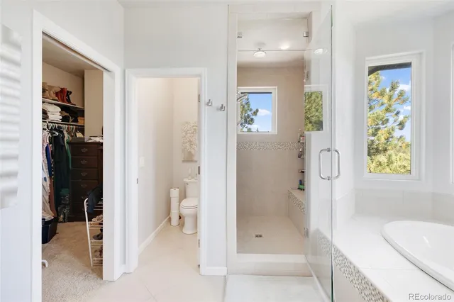 a bathroom with a bathtub and a shower