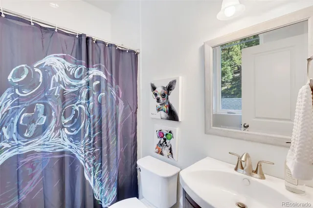 a bathroom with a sink toilet and a mirror