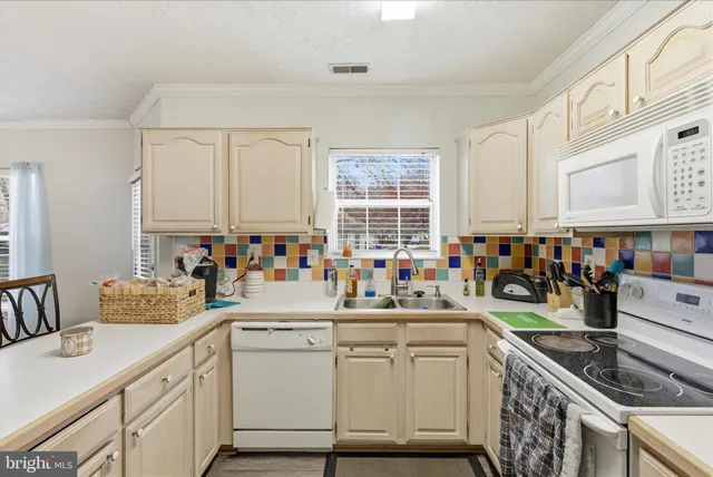a kitchen with appliances a sink and cabinets