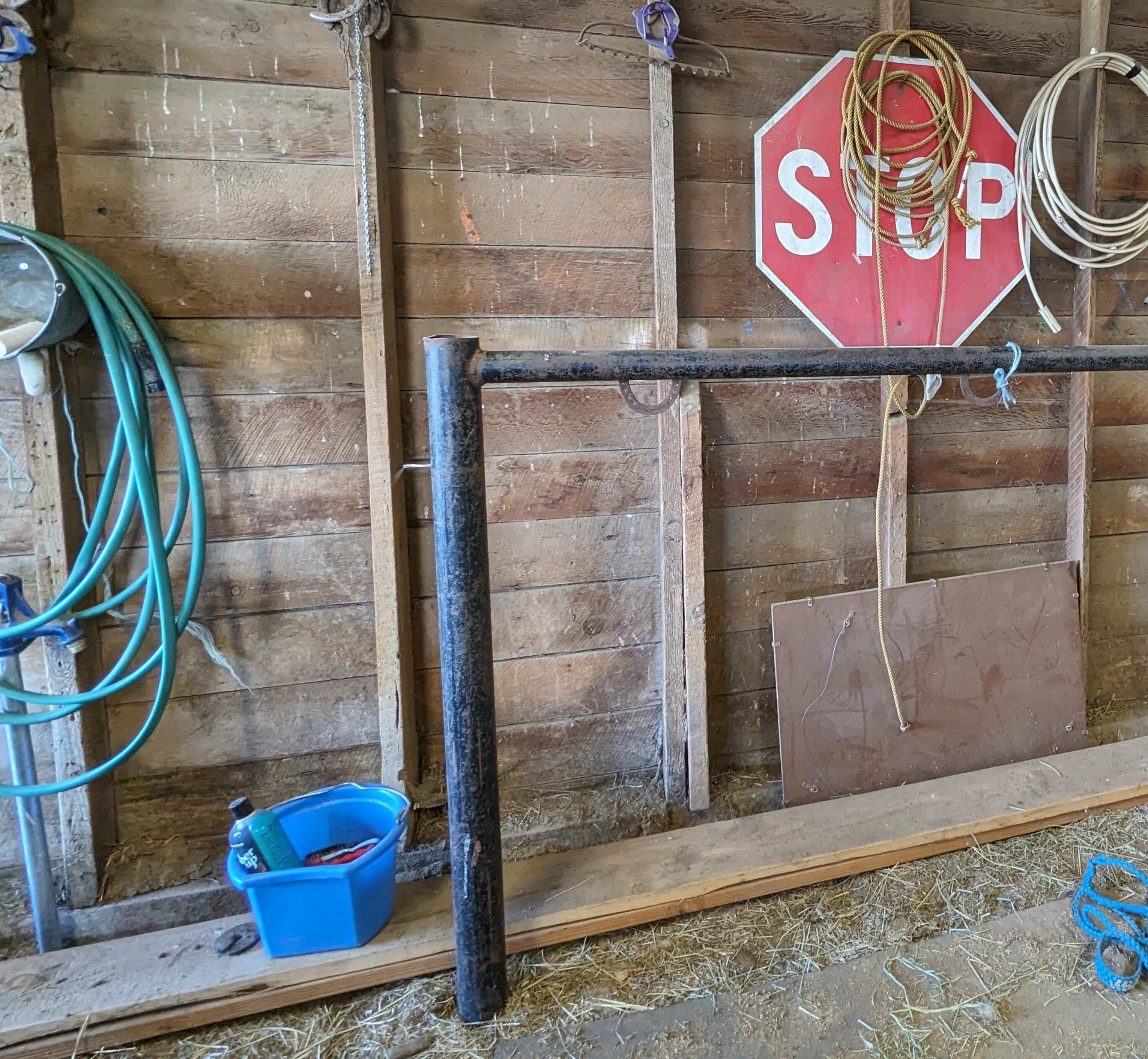 Water and hitching posts inside