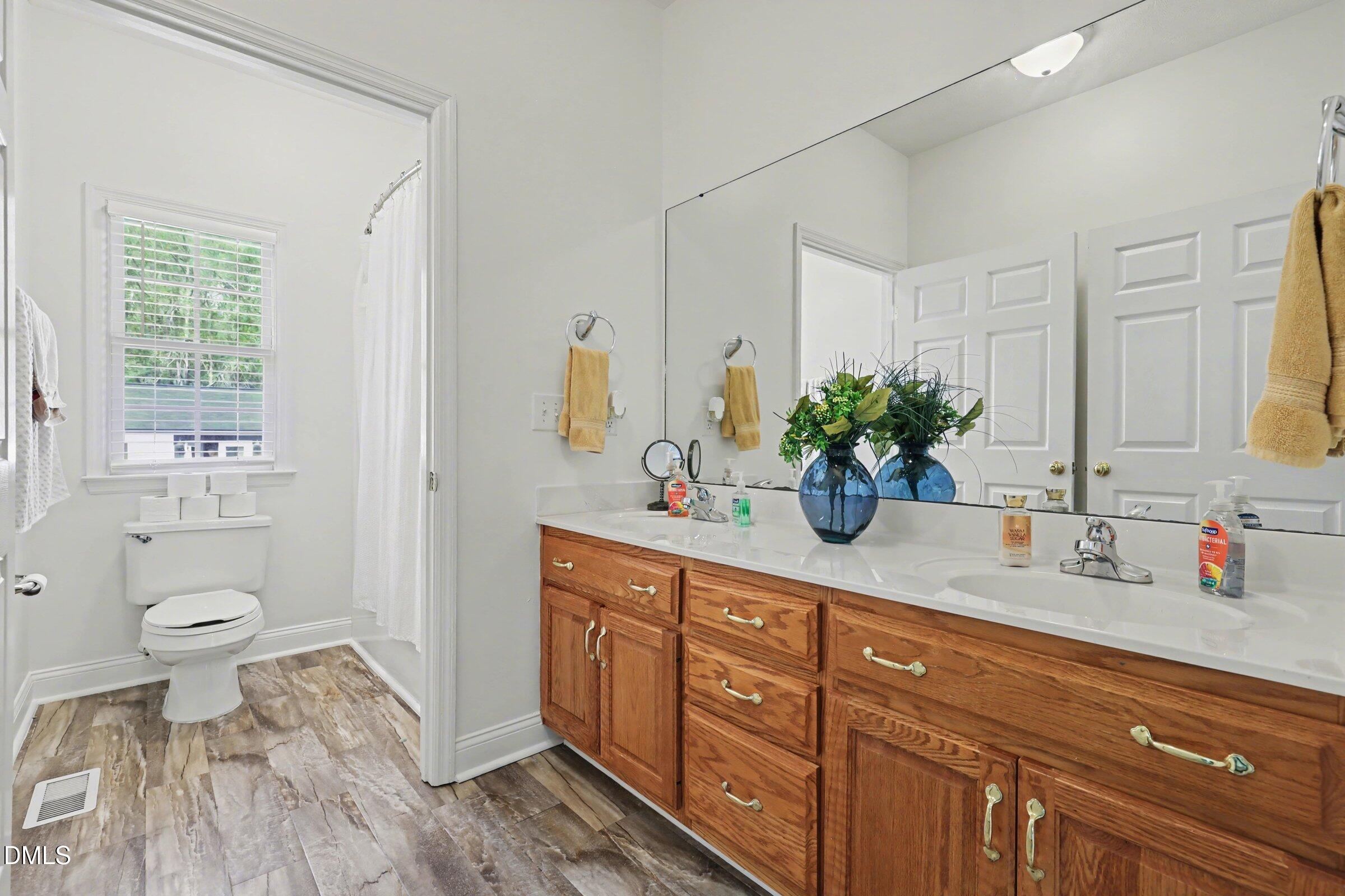 430 Fred Hall Road Stedman, NC 28391 - Photo 19 of 63 a bathroom with a granite countertop sink a toilet and a mirror