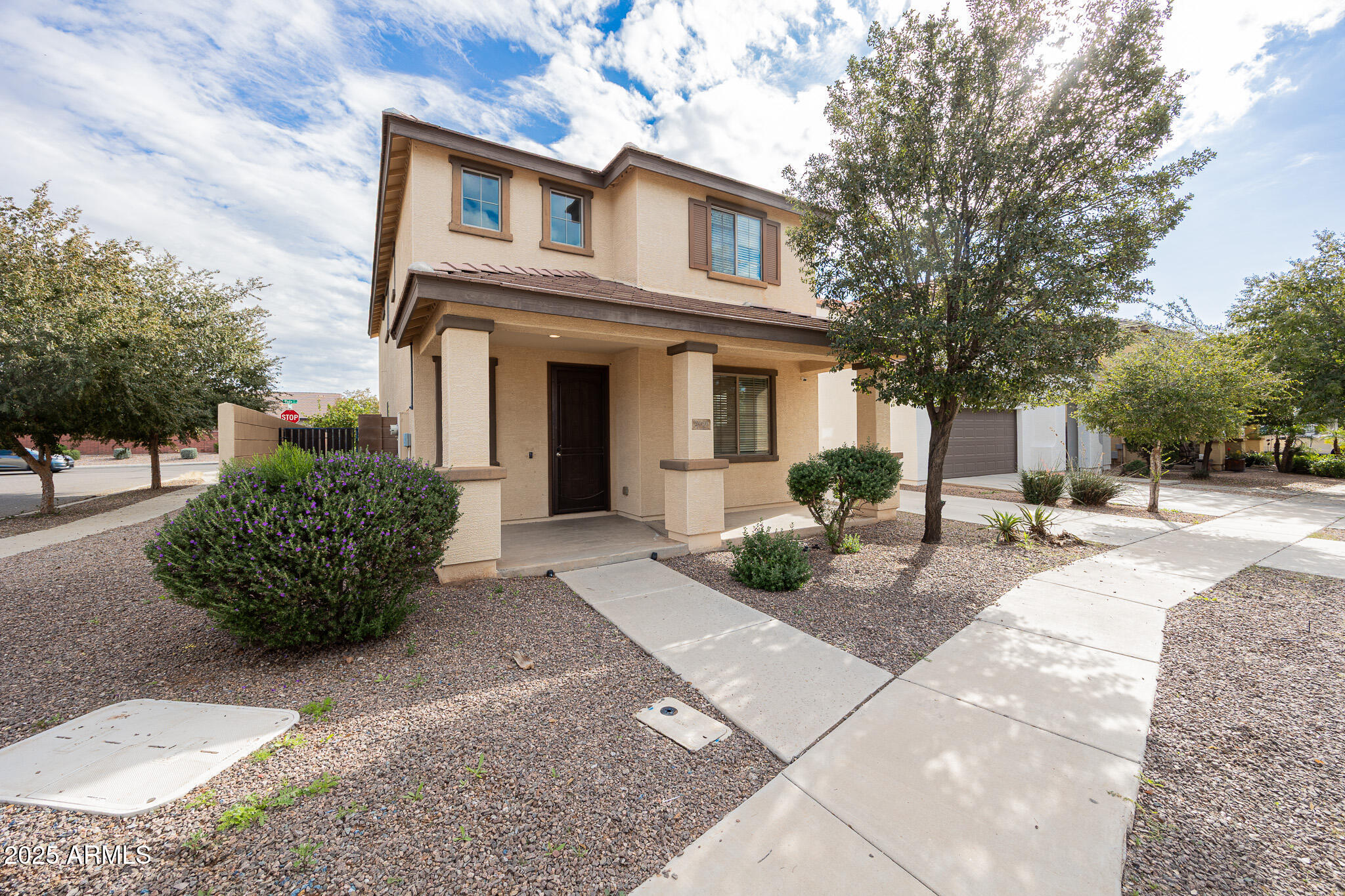 a front view of a house with garden