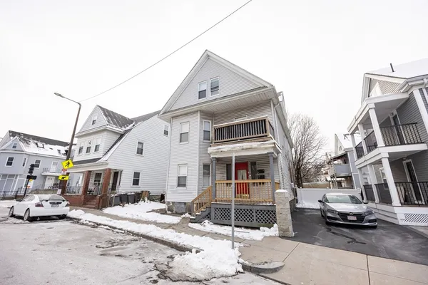 a front view of a large white building