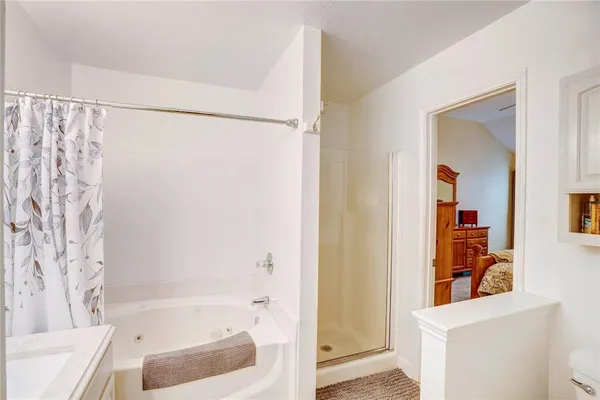a bathroom with a bathtub and a shower