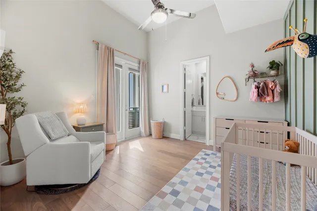 a porch with wooden floor