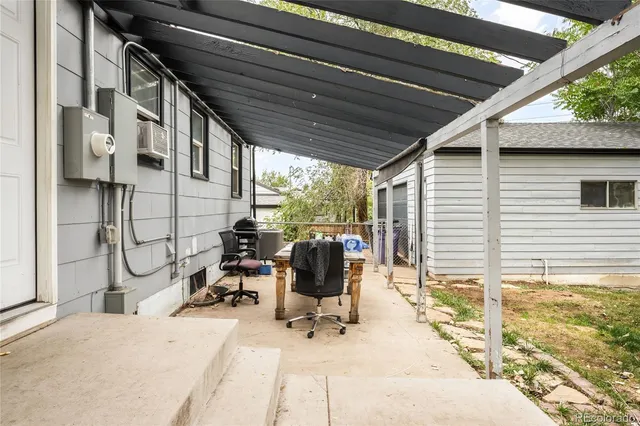 a view of a porch with chairs