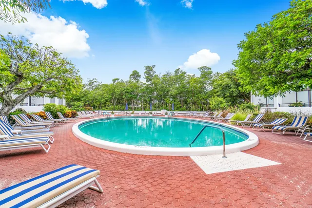 a view of a swimming pool with a yard