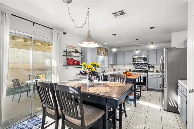 a view of a dining area with furniture window and outside view