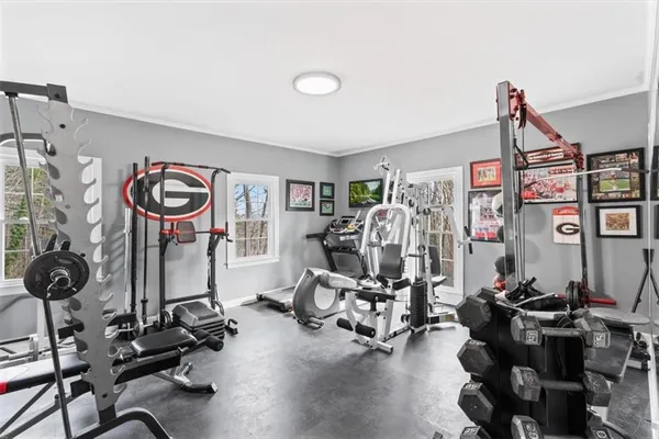 a view of a room with gym equipment