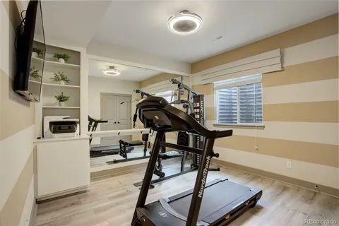 a view of a room with gym equipment