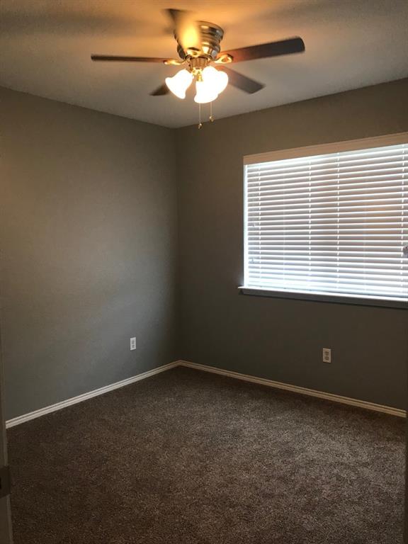 3305 Rustic Meadow Trail Mansfield, TX 76063 - Photo 11 of 12 Carpeted room featuring a ceiling fan with integrated lighting, a window with horizontal blinds, and baseboard molding