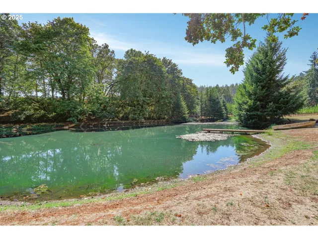 a view of a lake with a yard