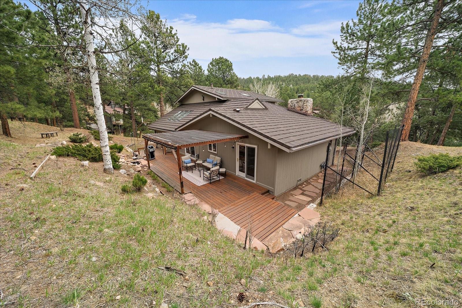4039 Histead Way Evergreen, CO 80439 - Photo 39 of 48 an aerial view of a house with a yard