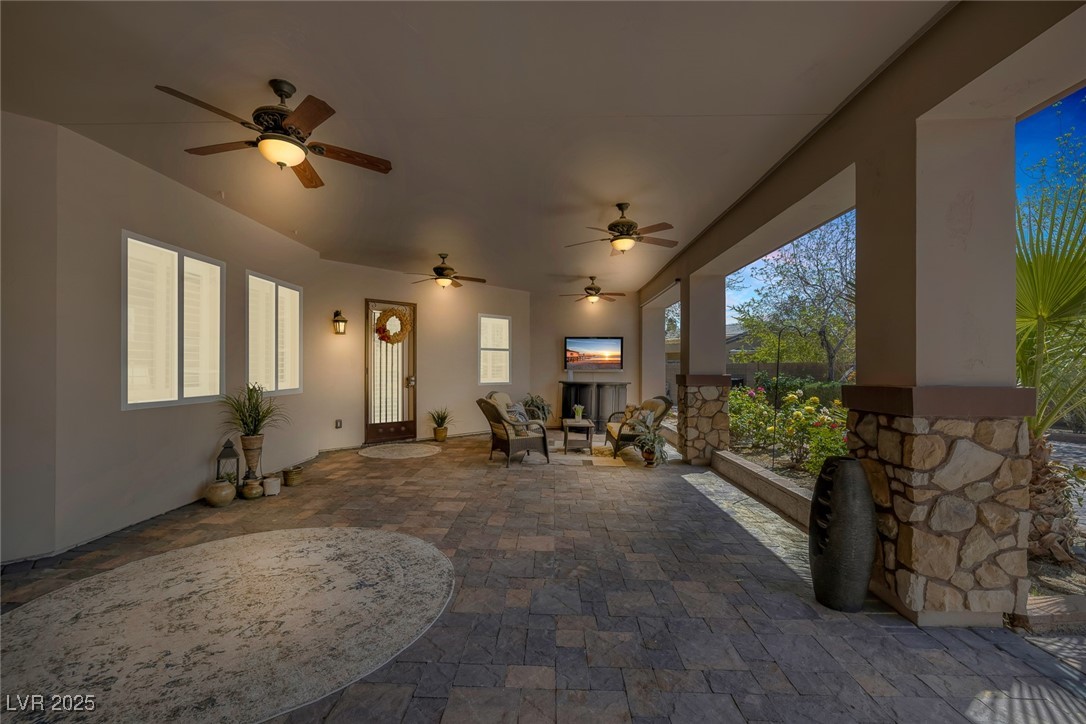 7687 West Pebble Road Las Vegas, NV 89113 - Photo 56 of 79 View of patio / terrace with a ceiling fan
