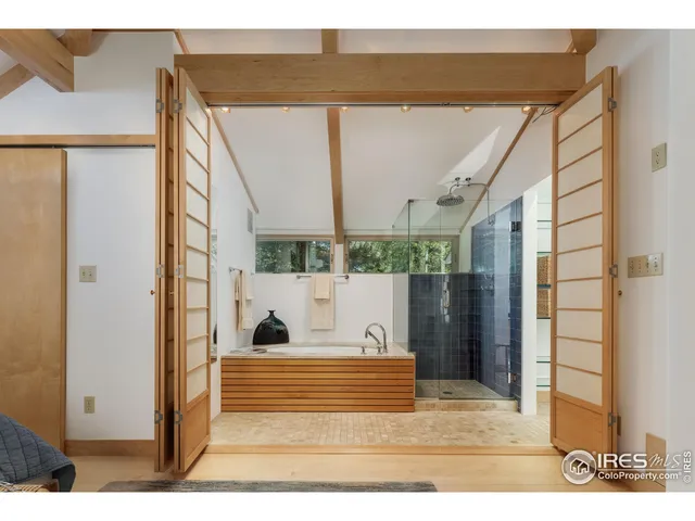 a bathroom with a sink a mirror and a shower