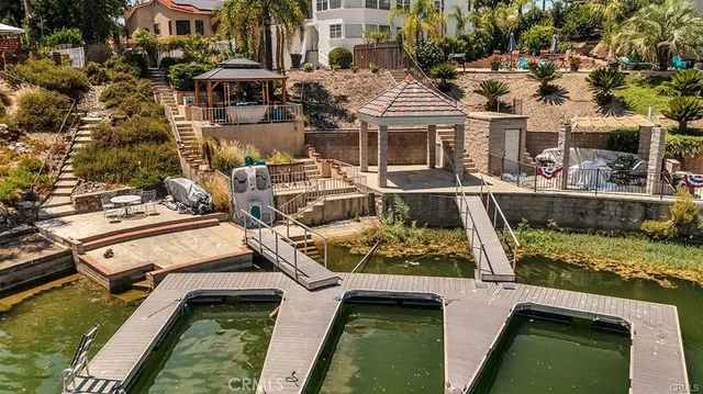 an aerial view of a house with swimming pool