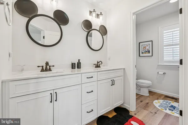a bathroom with a toilet a sink and a mirror