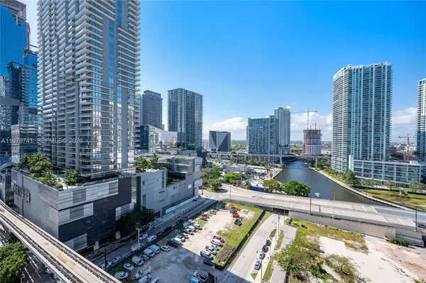 a city view with tall buildings