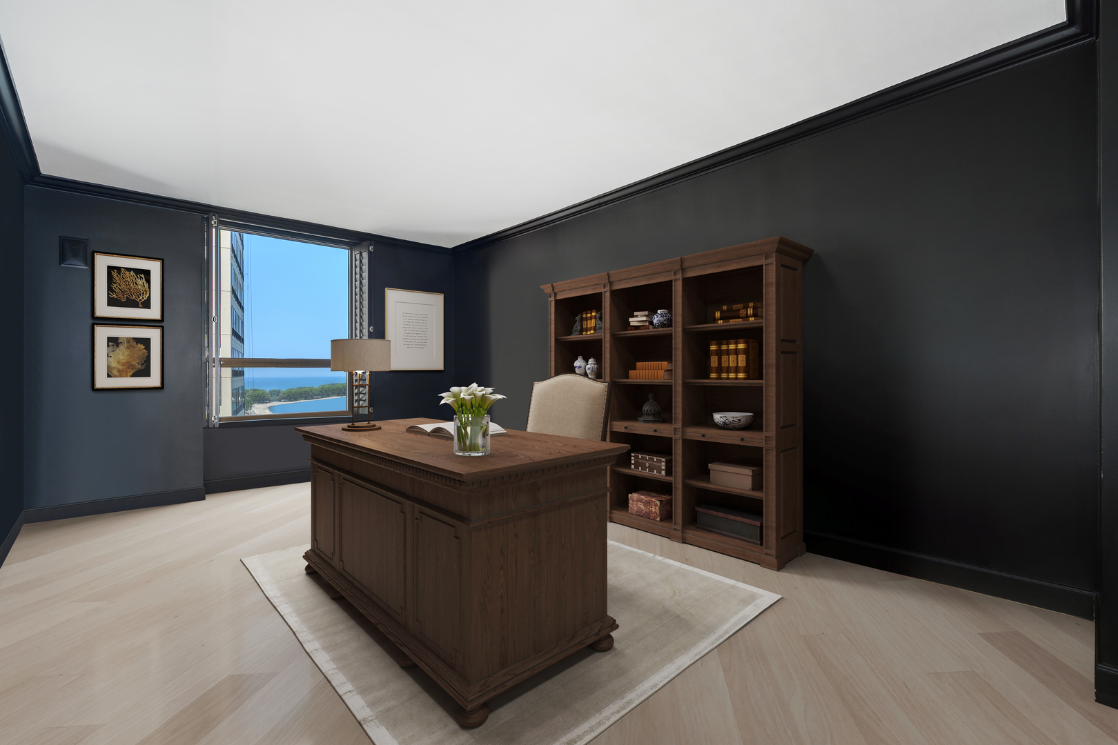 1040 North Lake Shore Drive, Unit 17D Chicago, IL 60611 - Photo 25 of 27 a living room with a furniture and a bookshelf