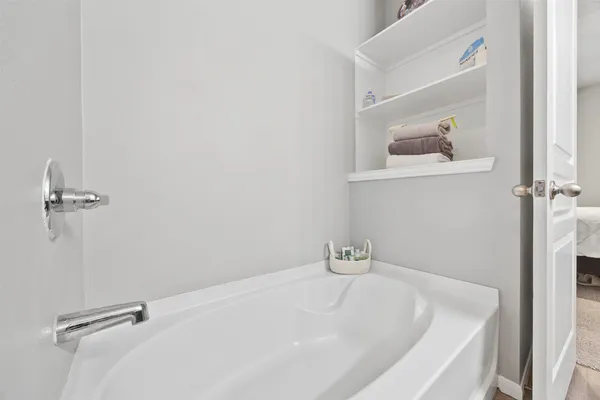 a bathroom with a bathtub