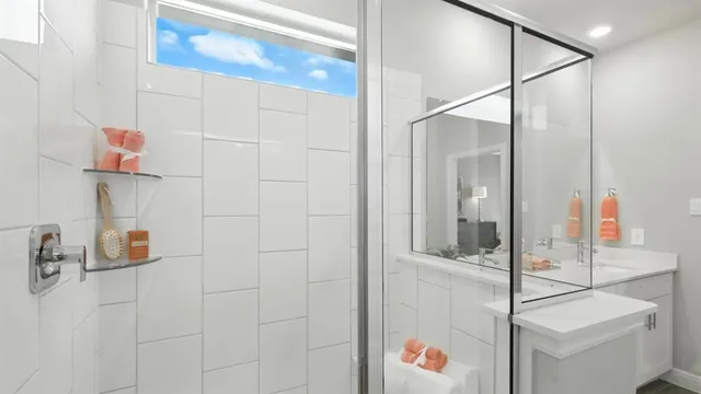 a bathroom with a double vanity sink mirror and double