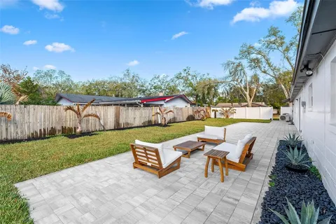 a garden view with sitting space