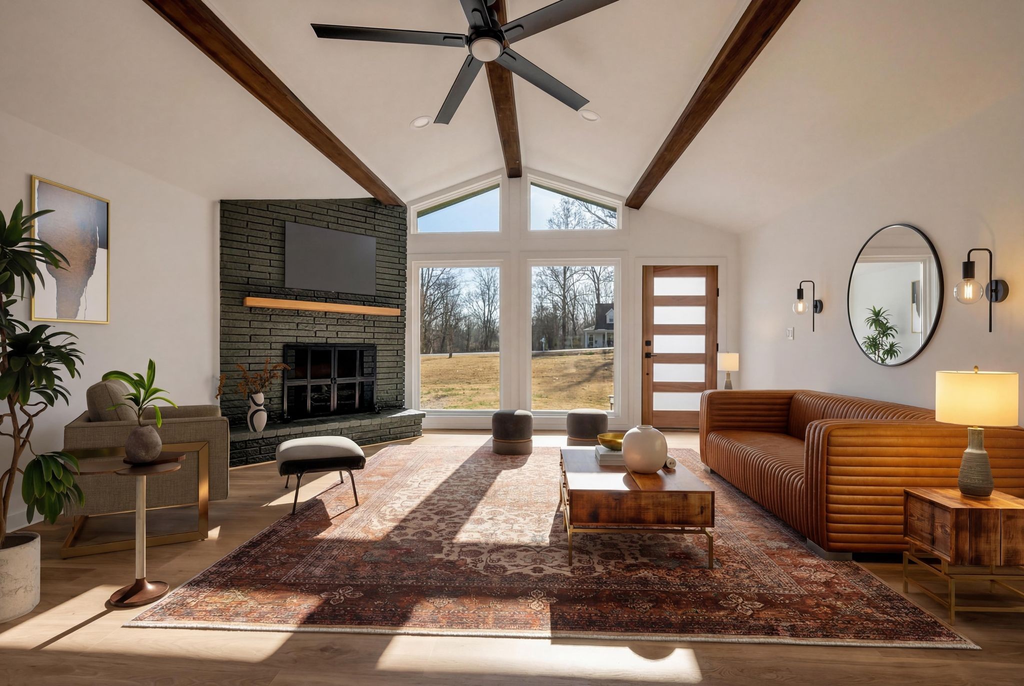 1033 Pine Valley Road Kingston Springs, TN 37082 - Photo 2 of 42 a living room with furniture a fireplace and a floor to ceiling window