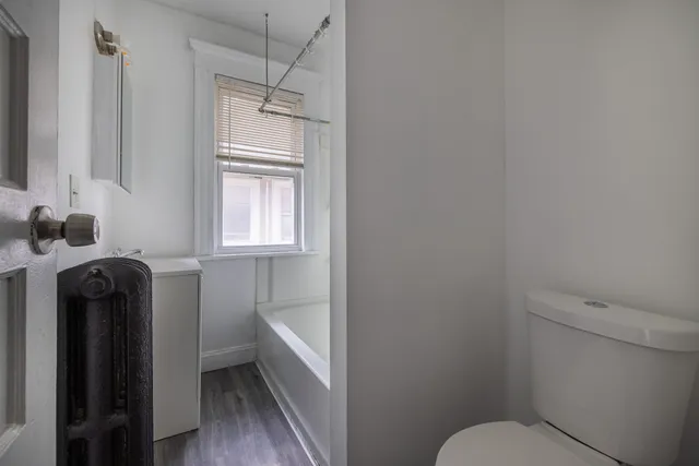 a bathroom with a toilet and a bathtub