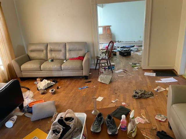 a living room with furniture and a rug