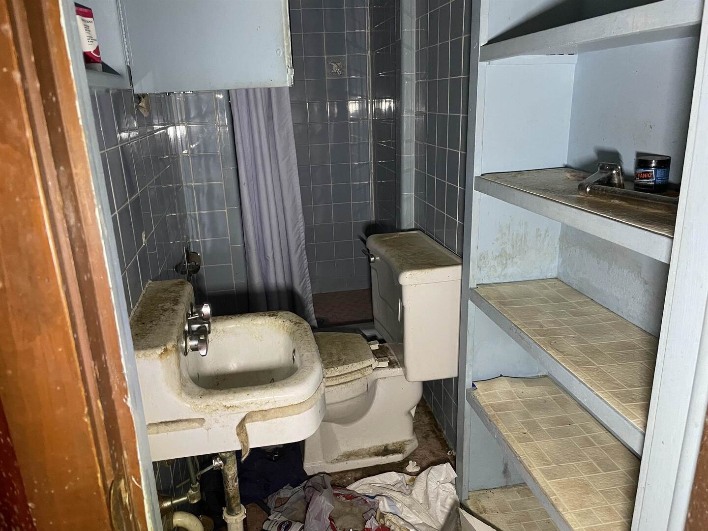 209 South 16th Street Herrin, IL 62948 - Photo 25 of 38 a bathroom with a sink a toilet and shower curtain