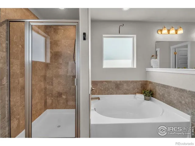 a bathroom with a bathtub and a shower