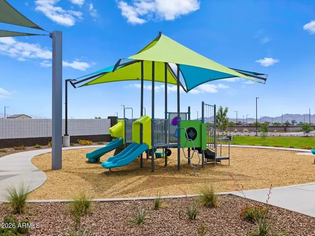 a view of a park with slide