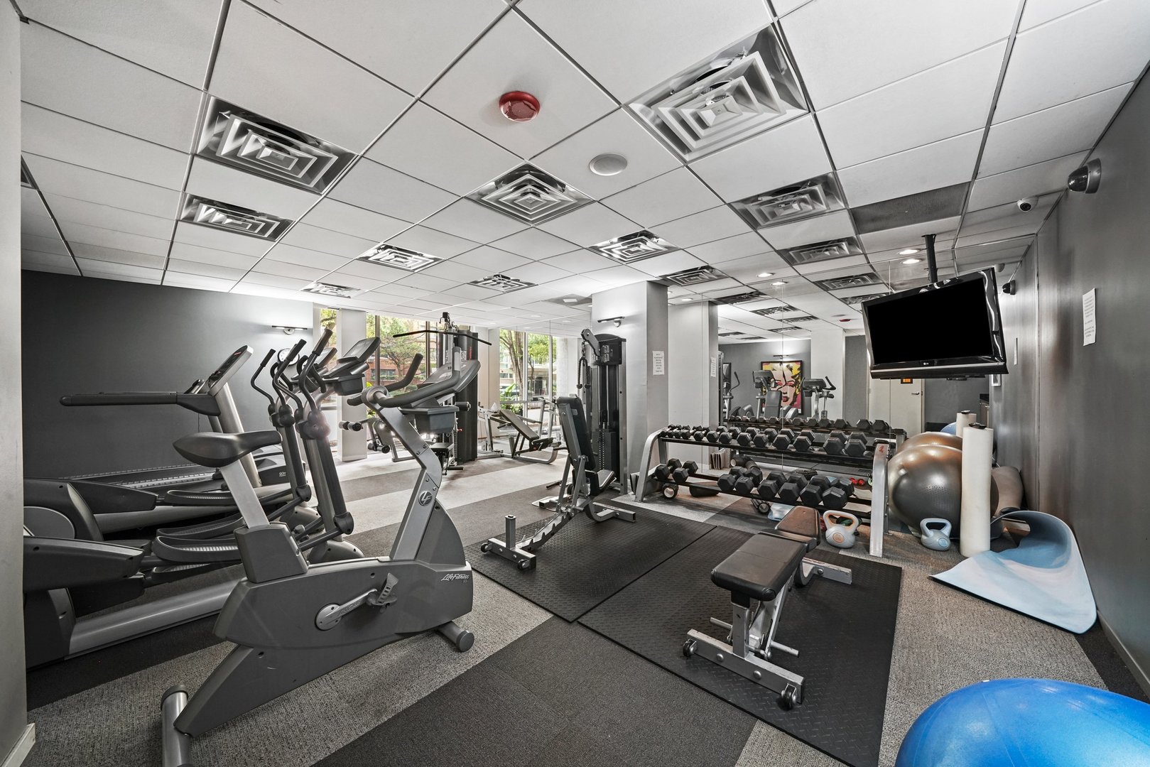 2930 North Sheridan Road, Unit 805 Chicago, IL 60657 - Photo 18 of 21 a room with gym equipment and a flat screen tv