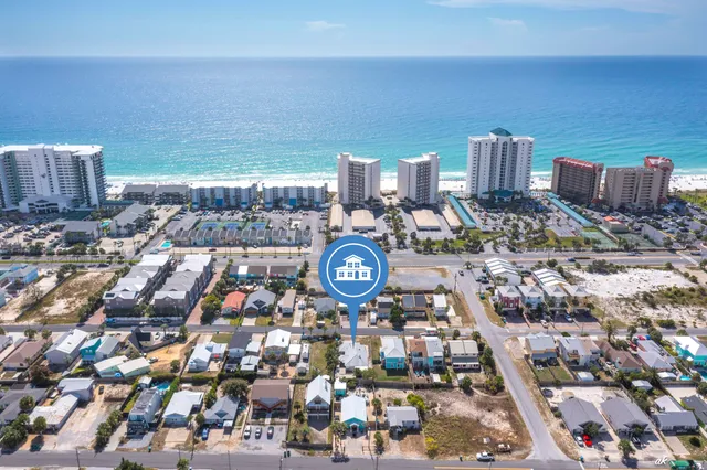 a city view with tall buildings
