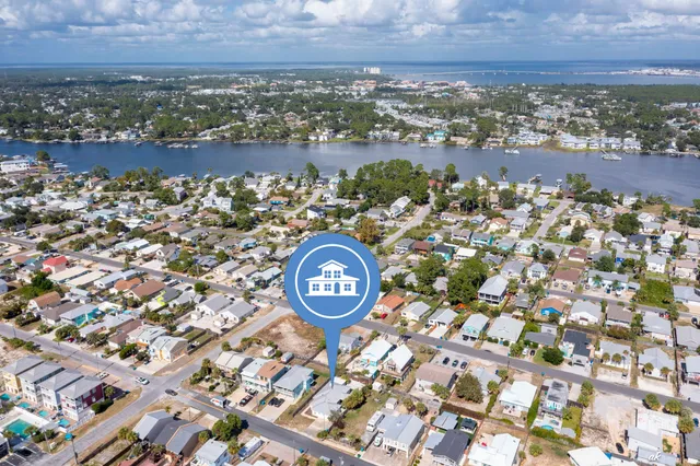 an aerial view of a house