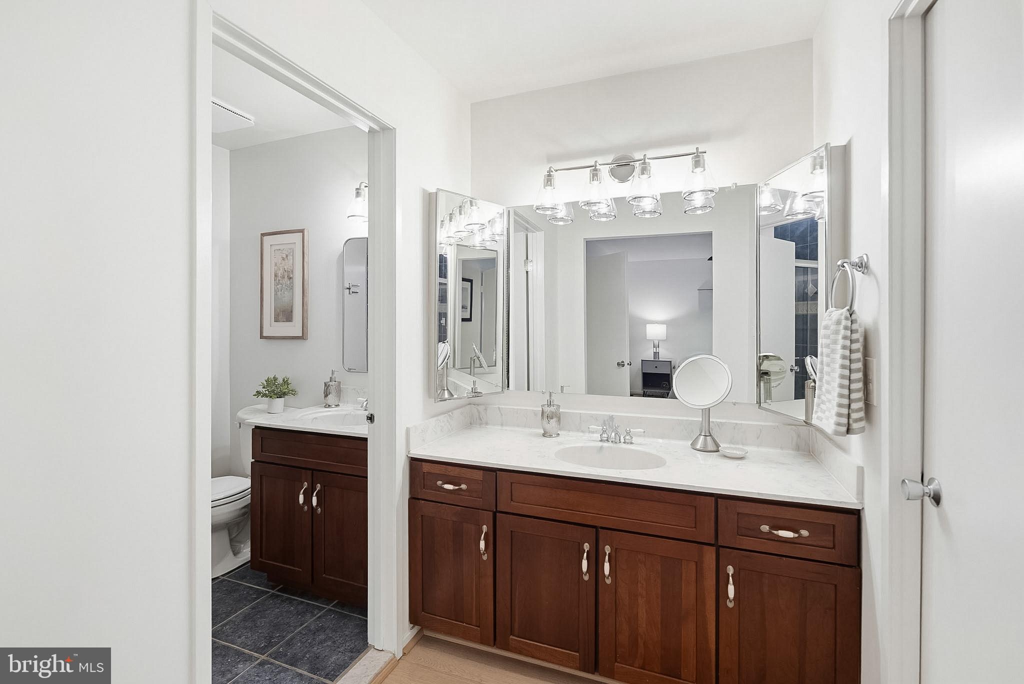 9060 Blarney Stone Drive Springfield, VA 22152 - Photo 24 of 47 a bathroom with a double vanity sink and a mirror