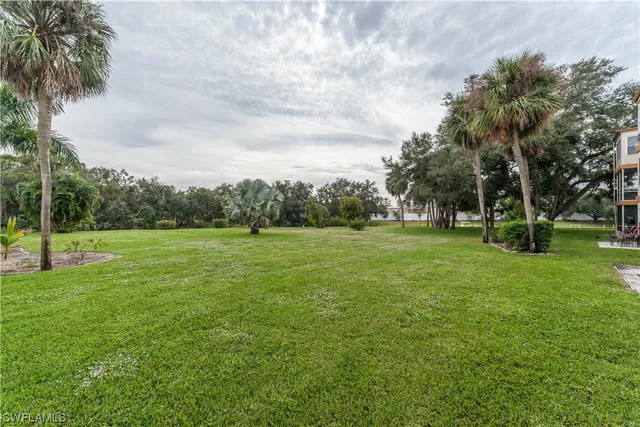 a view of green field with trees in the background
