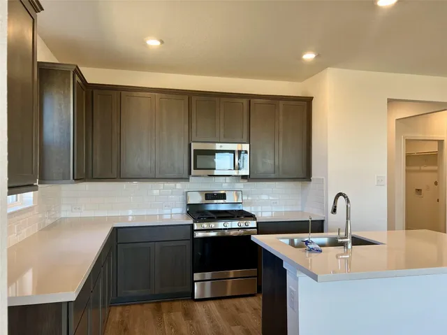a kitchen with a sink cabinets and stainless steel appliances