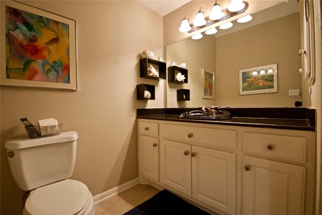 a bathroom with a toilet a sink and mirror