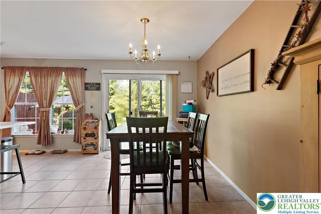 a view of a a dining room with furniture window and outside view