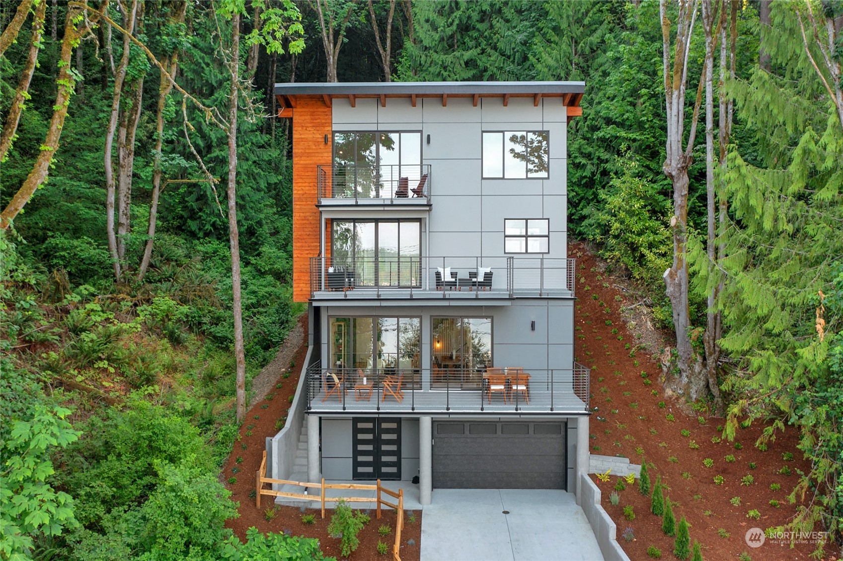 aerial view of a house with balcony