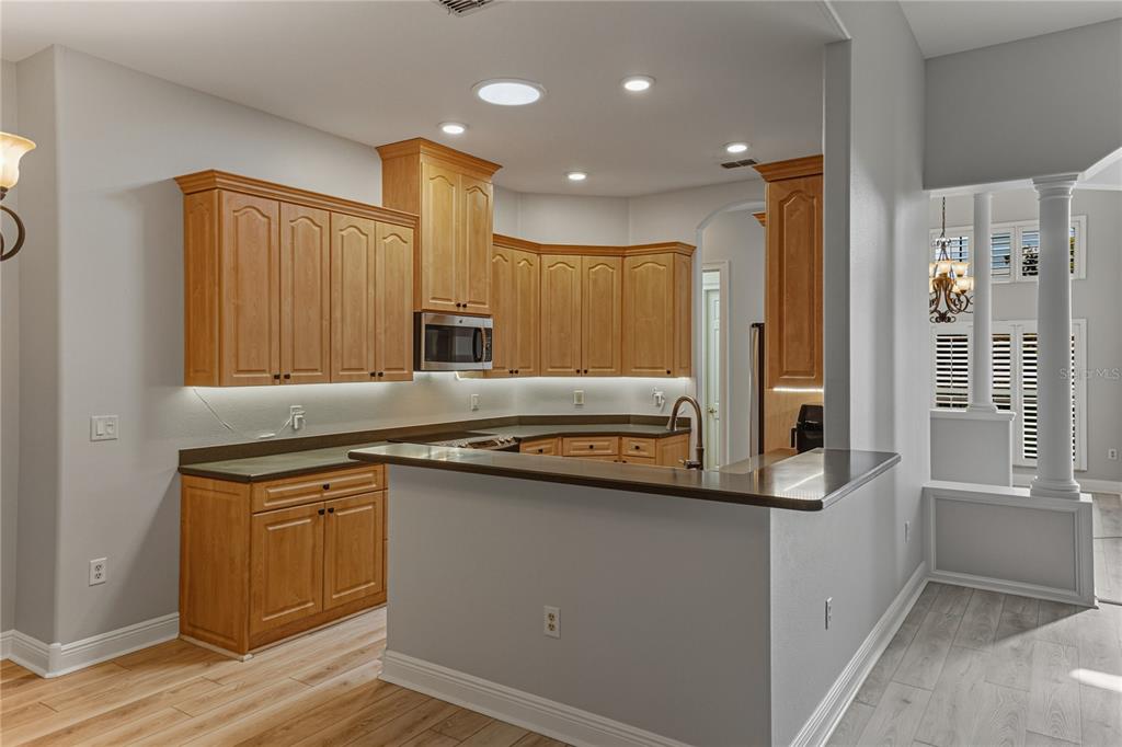 8725 Mississippi Run Spring Hill, FL 34613 - Photo 17 of 72 a kitchen with stainless steel appliances granite countertop a sink and a refrigerator