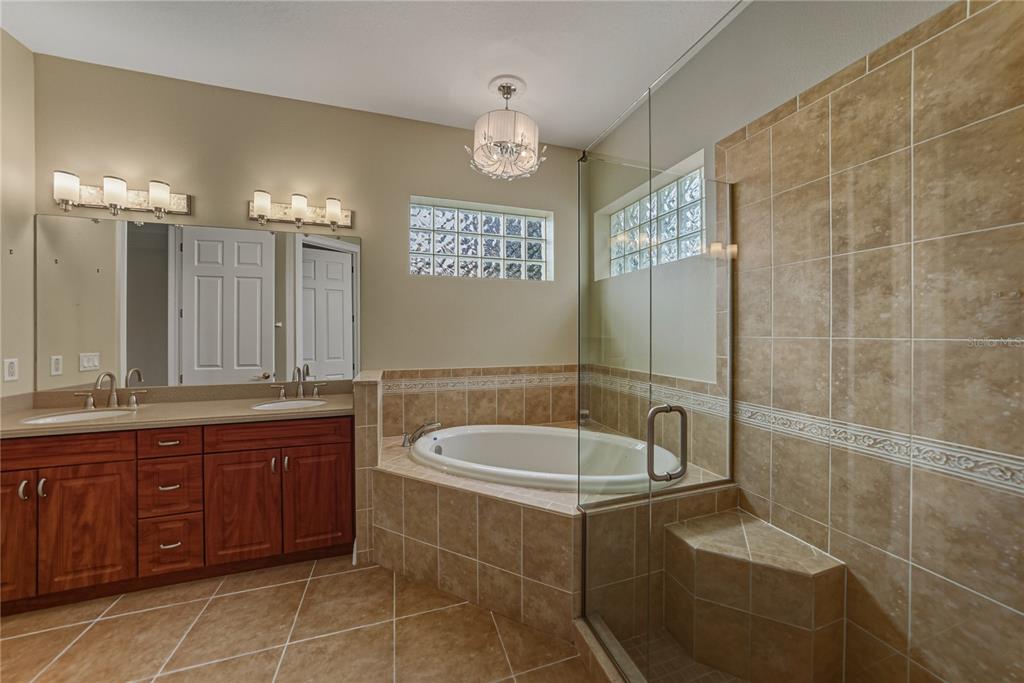 8725 Mississippi Run Spring Hill, FL 34613 - Photo 35 of 72 a bathroom with a sink a large mirror and a bathtub